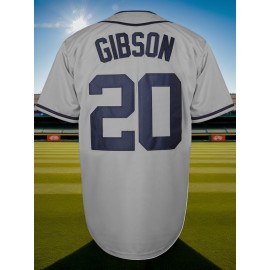 Men's #20 Gray Embroidered Baseball Jersey - V-Neck, Short Sleeve, Button-Up, Lightweight Polyester, Ideal for Training & Games, Versatile All-Season Wear