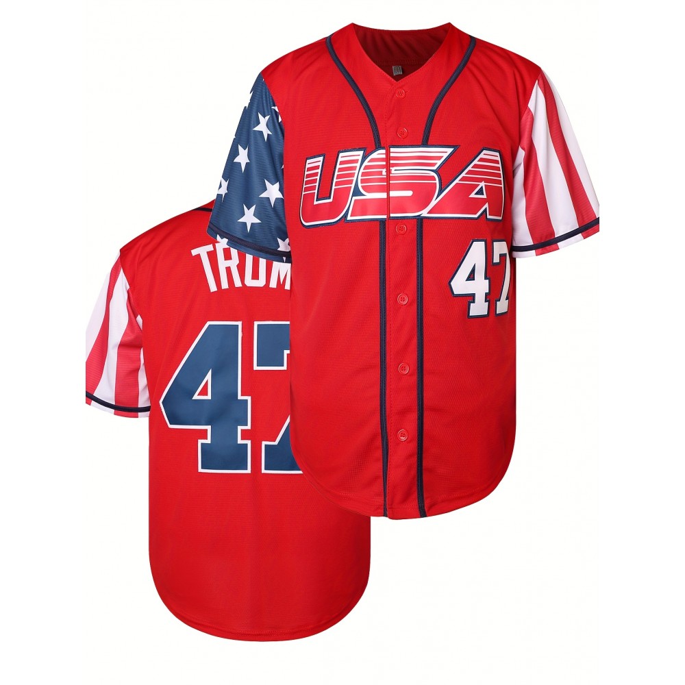 47 Red Baseball Jersey Stitched Polyester Men'S Retro Baseball Shirt Button Short Sleeved Baseball Top S-3XL Hip Hop Clothess