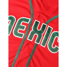 Men's #56 Red Embroidered Baseball Jersey - V-Neck, Short Sleeve, Polyester Sports Shirt for All Seasons