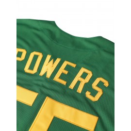 Men's Green Embroidered Polyester Baseball Shirt #55, V-Neck, Button Closure - Ideal for Spring, Summer, and Autumn Sports, Casual Wear Sizes S-XXXL