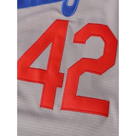 Stitched 42 Grey Baseball Jersey Polyester Men'S Retro Baseball Shirt Button Short Sleeved Baseball Top S-3XL Hip Hop Clothes