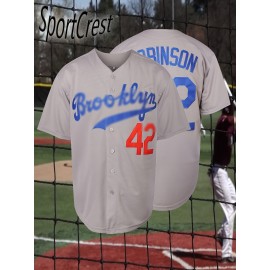 Stitched 42 Grey Baseball Jersey Polyester Men'S Retro Baseball Shirt Button Short Sleeved Baseball Top S-3XL Hip Hop Clothes