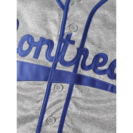 1pc Men'S Polyester V-Neck Baseball Jersey with Embroidered #9 and Montreal - Loose-Fit Knit Top for Sports, Casual, and Party Wear - All-Season Button Short Sleeve Shirt for Adults