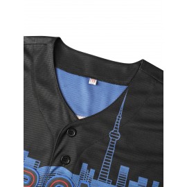 Men's Retro Baseball Jersey Number 27 - Black Polyester V-Neck Loose Fit with Full Embroidery, Moisture-Wicking & Machine Washable - All-Season Casual & Sports Wear (S-3XL), Outdoor Activity Apparel | Sporty Look | Durable Embroidery, Best for Christmas