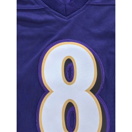 #8 Purple Embroidered Football Jersey - Breathable Polyester V-Neck Sports Shirt, Casual & Athletic Wear for Parties and Outdoor Activities, Sizes S-XXXL, Outdoor Activity Shirt|Embroidered Sports Top|Comfortable Athletic Wear, Football Accessories