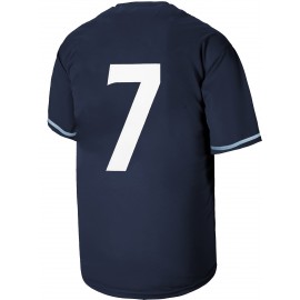 Men's #7 Navy Blue Embroidered Baseball Jersey - V-Neck, Short Sleeve, Polyester Sports Shirt for All Seasons