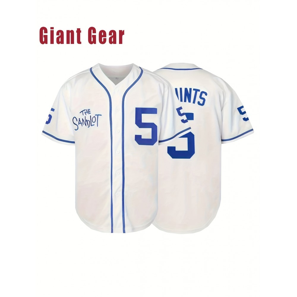 Men'S # 5 White Baseball Jersey With Breathable V-neck Loose Fit, Perfect For Training, Hiking, Leisure, And Team Sports. Size S-3XL