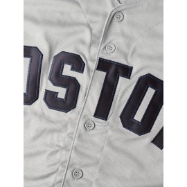 Men's Retro Baseball Jersey #9 - Grey with Navy Stitching, Loose Fit V-Neck Button-Up Short Sleeve, Embroidered Polyester Top for Sports, Casual & Holidays (S-3XL)