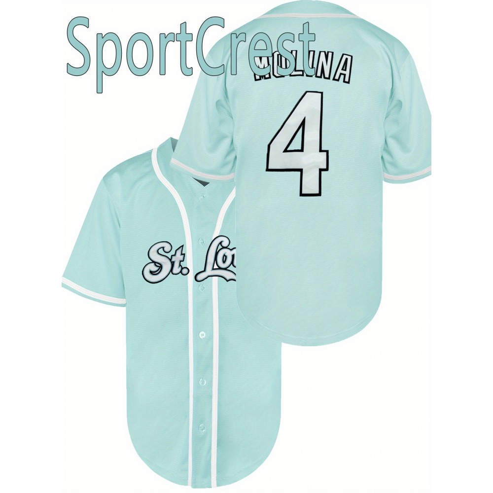 Sports Classic Letter & Number #4 Embroidered Design, Men'S Breathable Baseball Jersey, Short Sleeve Shirt For Training And Competition