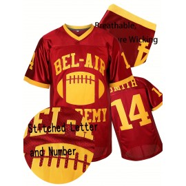 Men's #14 Wine Red Embroidered Baseball Jersey - Breathable Polyester, V-Neck Short Sleeve Shirt with Stitched Letter & Number Design for Training, Competition, and Casual Wear
