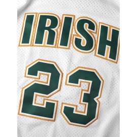 Men's #23 Basketball Jersey - White & Green Retro Design, Breathable Polyester, Number 23, Sizes S-XXXL, Perfect for Team Sports, Casual Wear, and Basketball Training
