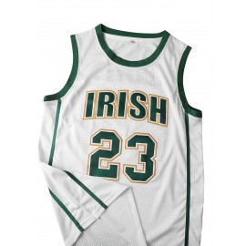 Men's #23 Basketball Jersey - White & Green Retro Design, Breathable Polyester, Number 23, Sizes S-XXXL, Perfect for Team Sports, Casual Wear, and Basketball Training