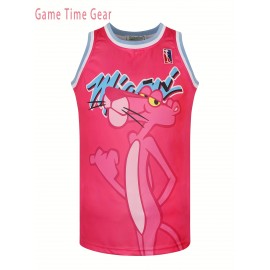 Men's #3 Basketball Jersey - Sleeveless Loose Fit Polyester Knit Top with Number & Letter Design, Pink/Blue/Red Colorblock for Training, Casual Wear, Parties (Sizes S-3XL), Outdoor Activity Apparel, Athletic Design, Durable Sports Apparel