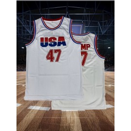 Men's #47 Basketball Jersey - 100% Polyester Knit, Letter & Number, Crew Neck, Sleeveless Sports Top for Training, Casual Wear, Team Sports - Loose Fit, Adult Size, Team Sports Apparel|Patriotic Design| Details