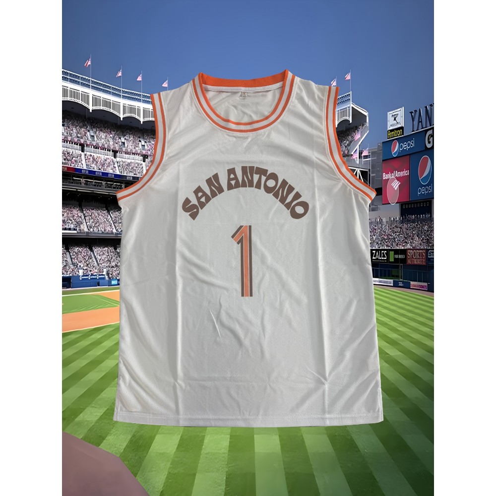 Men's #1 San Antonio Basketball Jersey - White Sleeveless Sports Shirt for Training, Competition & Team Activities, S-XXXL, Polyester, Loose Fit, Machine Washable, Casual Sportswear | Casual Style Jersey | Polyester Fabric