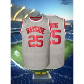 Men'S Bayside 25 Grey Basketball Jersey, Polyester Knit Fabric, Crew Neck Sleeveless Sports Shirt, Breathable & Moisture-Wicking, for Casual, Running, Training, Team Sports & Parties