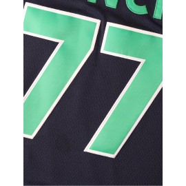 Men's Basketball Jersey #77 - Navy Blue Slovenia National Team Design with Flag Patch, Loose Fit Breathable Fabric for Training, Team Sports & Casual Wear (S-XXXL), Team Apparel | Casual Jersey | Detailing, Basketball Gear