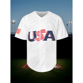 Men'S Blank White Baseball Jersey, Embroidered Short-Sleeve Baseball Jersey, V-Neck Loose Button-Up Shirt, a Comfortable Top Suitable for Training And Games.
