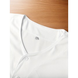 Men'S Blank White Baseball Jersey, Embroidered Short-Sleeve Baseball Jersey, V-Neck Loose Button-Up Shirt, a Comfortable Top Suitable for Training And Games.