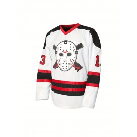 Men'S #13 Embroidered Hockey Jersey - Polyester V-Neck Top with Lettering, Loose Fit, Sports Style for Casual, Training, Team Sports, Holiday, Unity Events - Spring, Summer, Fall, Winter