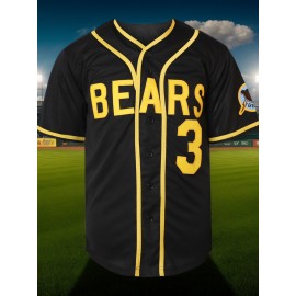 Men's #3 Black & Yellow Embroidered Baseball Jersey - V-Neck, Short Sleeve, Button-Up, Lightweight Polyester, Comfortable Fit for Training & Games