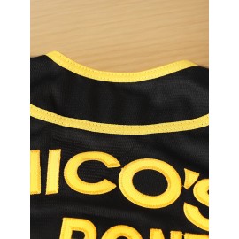 Men's #3 Black & Yellow Embroidered Baseball Jersey - V-Neck, Short Sleeve, Button-Up, Lightweight Polyester, Comfortable Fit for Training & Games