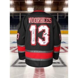 1pc Men'S Black Ice Hockey Jersey Sweatshirt - Polyester V-Neck with Embroidered Alphabet & Number 13, Loose Fit Long Sleeves, Breathable Knit Fabric for Sports & Casual Wear, Four Seasons