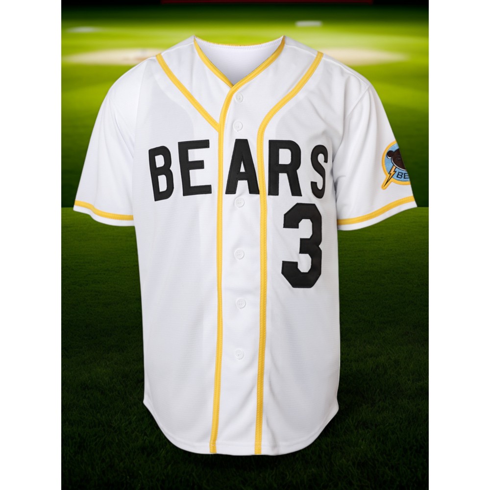 Men'S #3 White Baseball Jersey, Embroidered Short-Sleeve Baseball Jersey, V-Neck Loose Button-Up Shirt, a Comfortable Top Suitable for Training And Games.