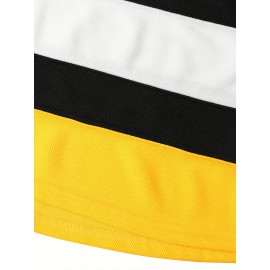 Men's Colorblock Ice Hockey Sweater, Loose Embroidered Long Sleeve, Sporty, Fashionable Casual, Breathable Streetwear