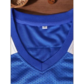Men'S #33 Embroidered Mesh V-Neck Jersey, Knit Fabric, Perfect for Sports & Casual Wear, Four Seasons, Regular Fit Top with Slight Stretch - Ideal for Adults, Teens, Couples, and Team Sports Events