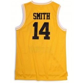 Men's #14 Basketball Jersey, Yellow Retro Crew Neck Tank Top, Letters and Numbers Hand Embroidered Patchwork Breathable Sleeveless Shirt