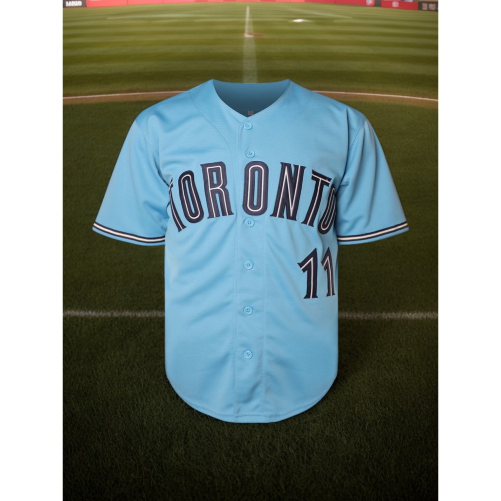 Men'S #11 Blue Baseball Jersey, Embroidered Short-Sleeve Baseball Jersey, V-Neck Loose Button-Up Shirt, a Comfortable Top Suitable for Training And Games.