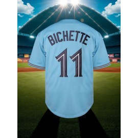 Men'S #11 Blue Baseball Jersey, Embroidered Short-Sleeve Baseball Jersey, V-Neck Loose Button-Up Shirt, a Comfortable Top Suitable for Training And Games.