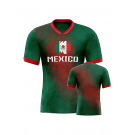 Women's Large Size Professional Sports Fabric Creative Pattern Print Mexico Home Soccer Jersey T-shirt, Soccer Jersey Flag Uniforms Shirts Breathable And Lightweight, Moisture-Wicking, As Gifts For Sports Fans