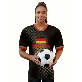 Women's Large Size Professional Sports Fabric Creative Pattern Print European National Team Soccer Jersey T-shirt, Soccer Jersey Flag Uniforms Shirts, Breathable And Lightweight, Moisture-Wicking, As Gifts For Sports Fans