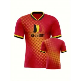 Women's Large Size Professional Sports Fabric Creative Pattern Print European National Team Soccer Jersey T-shirt, Soccer Jersey Flag Uniforms Shirts, Breathable And Lightweight, Moisture-Wicking, As Gifts For Sports Fans