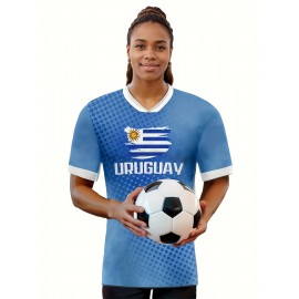 Women's Large Size Professional Sports Fabric Creative Pattern Print South American National Team Soccer Jersey T-shirt, Soccer Jersey Flag Uniforms Shirts, Breathable And Lightweight, Moisture-Wicking, As Gifts For Sports Fans