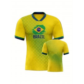 Women's Large Size Professional Sports Fabric Creative Pattern Print South American National Team Soccer Jersey T-shirt, Soccer Jersey Flag Uniforms Shirts, Breathable And Lightweight, Moisture-Wicking, As Gifts For Sports Fans