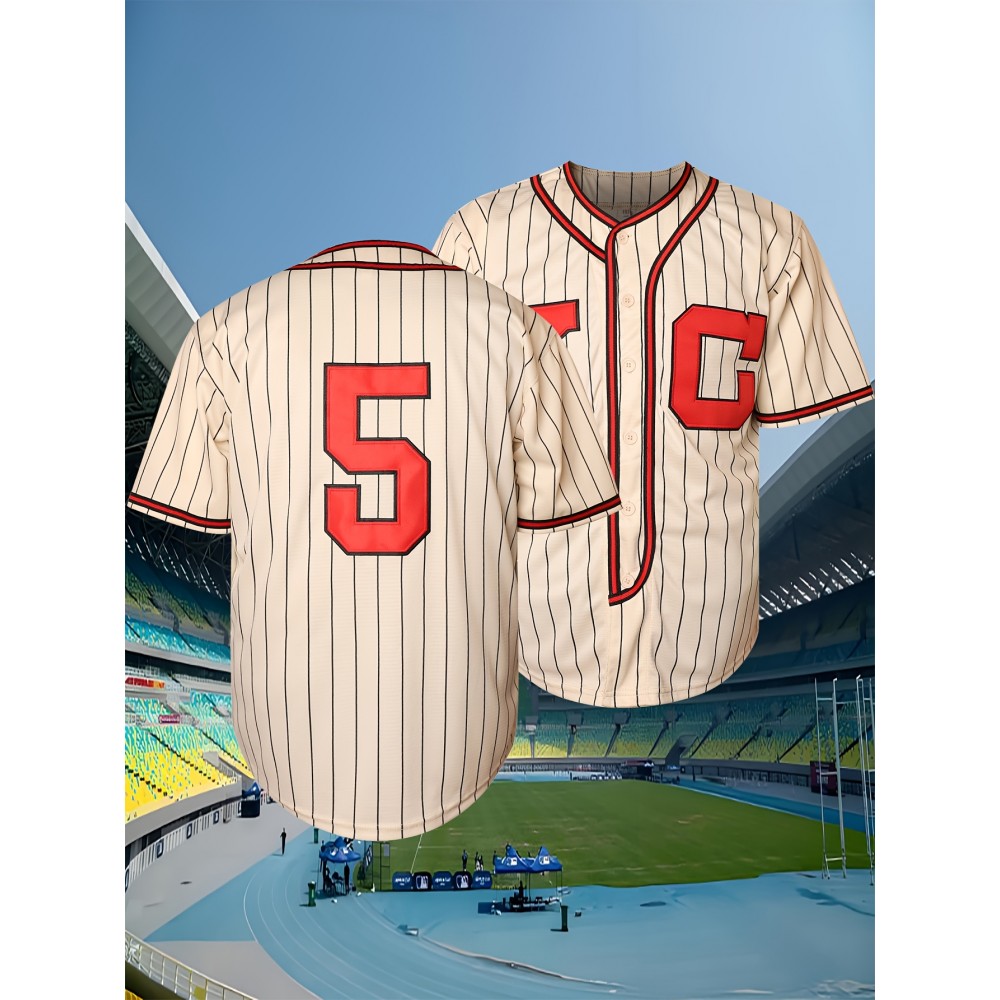 Men'S Baseball Jersey # 5 Beige Baseball Sports Shirt Suitable For Sports Games On The Street S-XXXL