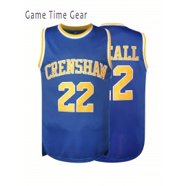 Men's #22 Crenshaw Embroidered Basketball Jersey - Yellow with Blue Trim, V-Neck, Sleeveless Sports Uniform for Streetball, Parties & Casual Wear, Sizes S-XXXL