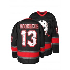 1pc Men'S Ice Hockey Jersey - #13 Voorhees Embroidered Polyester Sports Top, V-Neck Long Sleeve Loose-Fit, Slight Stretch Knit Fabric, for Party, Sports Events, Casual & Outdoor Activities - Four Seasons