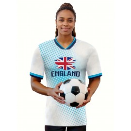 Women's Large Size Professional Sports Fabric Creative Pattern Print European National Team Soccer Jersey T-shirt, Soccer Jersey Flag Uniforms Shirts, Breathable And Lightweight, Moisture-Wicking, As Gifts For Sports Fans
