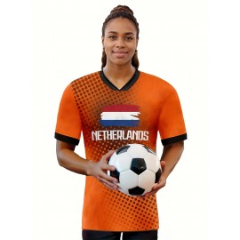 Women's Large Size Professional Sports Fabric Creative Pattern Print European National Team Soccer Jersey T-shirt, Soccer Jersey Flag Uniforms Shirts, Breathable And Lightweight, Moisture-Wicking, As Gifts For Sports Fans