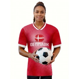 Women's Large Size Professional Sports Fabric Creative Pattern Print European National Team Soccer Jersey T-shirt, Soccer Jersey Flag Uniforms Shirts, Breathable And Lightweight, Moisture-Wicking, As Gifts For Sports Fans