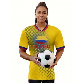 Women's Large Size Professional Sports Fabric Creative Pattern Print South American National Team Soccer Jersey T-shirt, Soccer Jersey Flag Uniforms Shirts, Breathable And Lightweight, Moisture-Wicking, As Gifts For Sports Fans